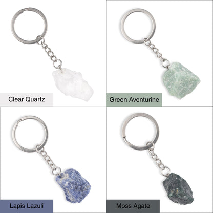 Raw Crystal Stone Keychain, Natural Healing Crystal Keyring for Energy, Protection & Positivity, Crystal Accessory Gift for Her or Him