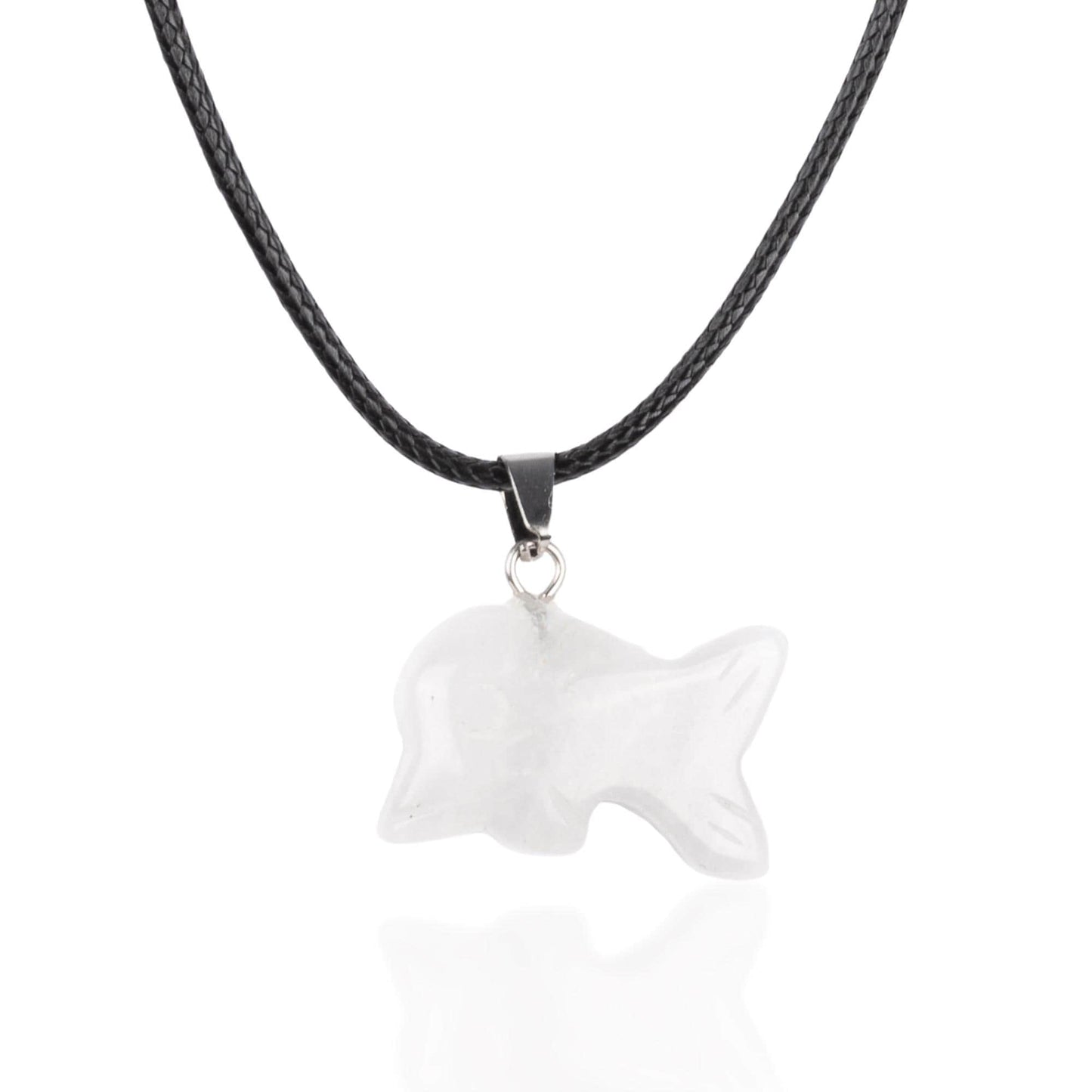 Dolphin Pendant Crystal Necklace with 18" Black Cord, Natural Healing Crystal Jewelry Gift, Amethyst, Rose Quartz, Lapis Lazuli, Red Jasper