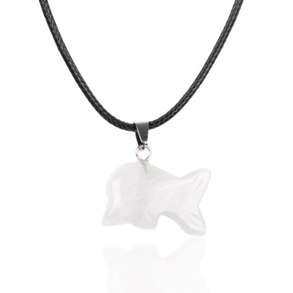 Dolphin Pendant Crystal Necklace with 18" Black Cord, Natural Healing Crystal Jewelry Gift, Amethyst, Rose Quartz, Lapis Lazuli, Red Jasper