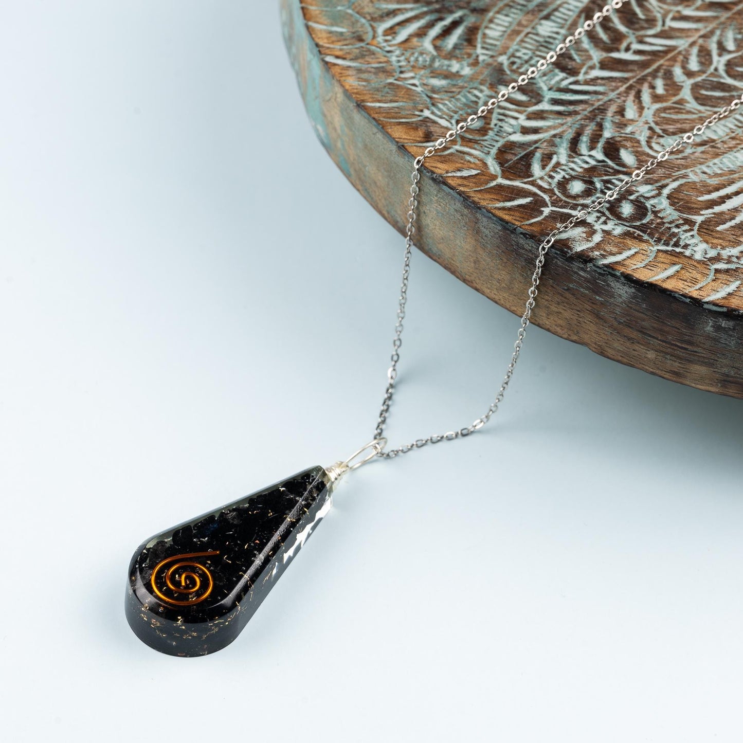 Black Tourmaline Orgone Pendant Necklace, Adjustable 18–20" Stainless Steel Chain, Energy Protection Jewelry Crystal Protection Healing Gift