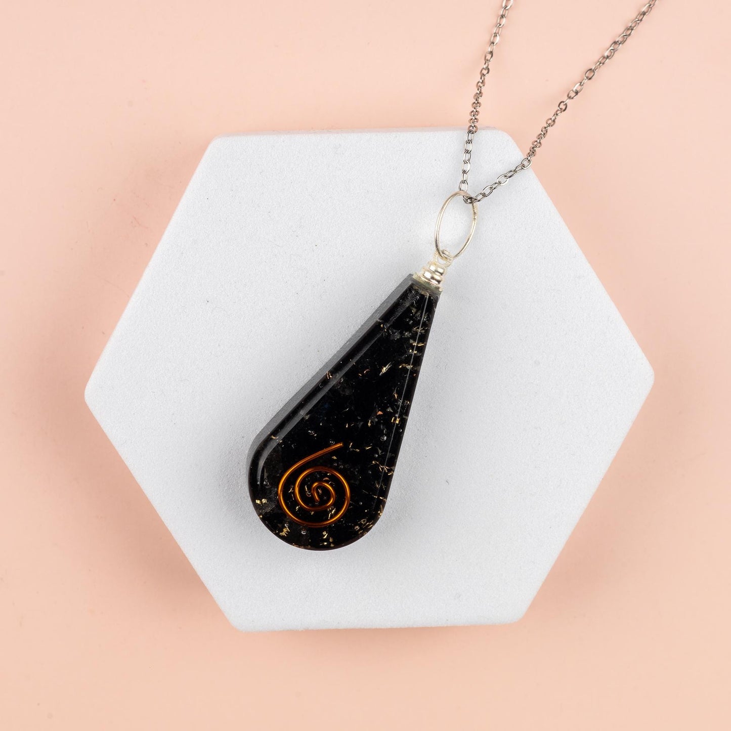 Black Tourmaline Orgone Pendant Necklace, Adjustable 18–20" Stainless Steel Chain, Energy Protection Jewelry Crystal Protection Healing Gift