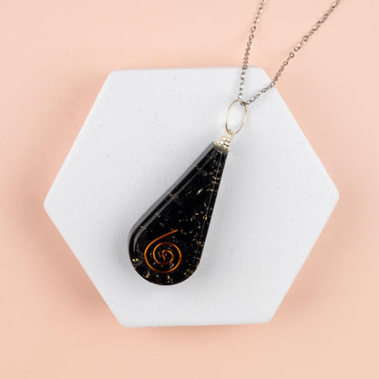 Black Tourmaline Orgone Pendant Necklace, Adjustable 18–20" Stainless Steel Chain, Energy Protection Jewelry Crystal Protection Healing Gift