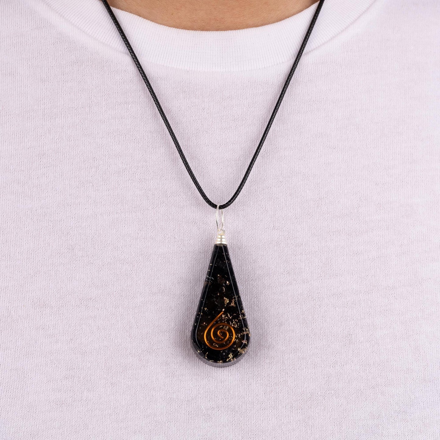 Black Tourmaline Orgone Pendant Necklace, Adjustable 18–20" Stainless Steel Chain, Energy Protection Jewelry Crystal Protection Healing Gift
