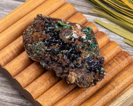 Azurite with Malachite on Matrix, Bladed Crystal Cluster, Natural Mineral Specimen, Healing Crystals for Meditation, Crystal Decor & Gift