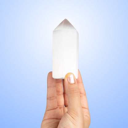 Selenite Tower Crystal Point, White Obelisk Charging Stone for Meditation, Altar Decor, and Crystal Grids, Available in 2 Sizes 4" and 6"