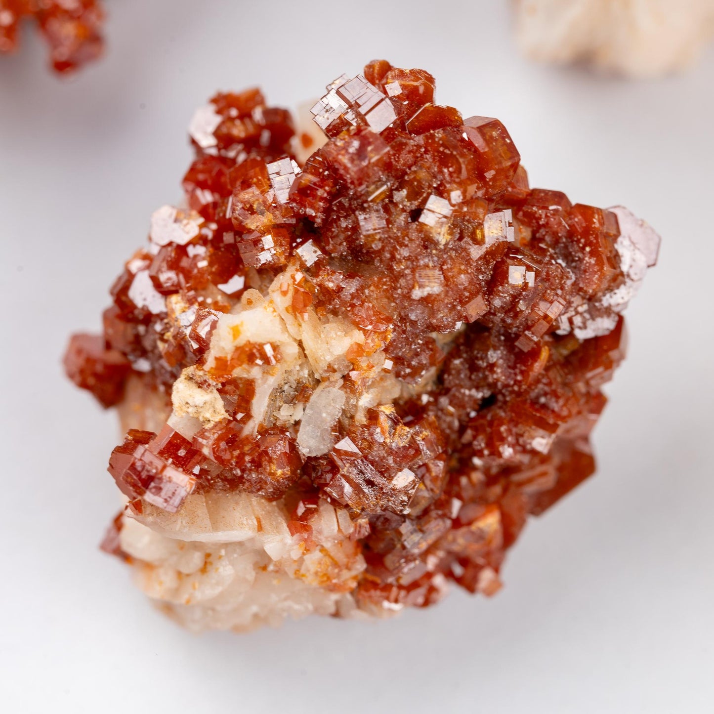 Vanadinite on Barite Crystal Specimen, Natural Mineral Cluster for Display, Red Hexagonal Crystals on White Matrix, Crystal Decor & Gift