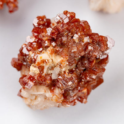 Vanadinite on Barite Crystal Specimen, Natural Mineral Cluster for Display, Red Hexagonal Crystals on White Matrix, Crystal Decor & Gift