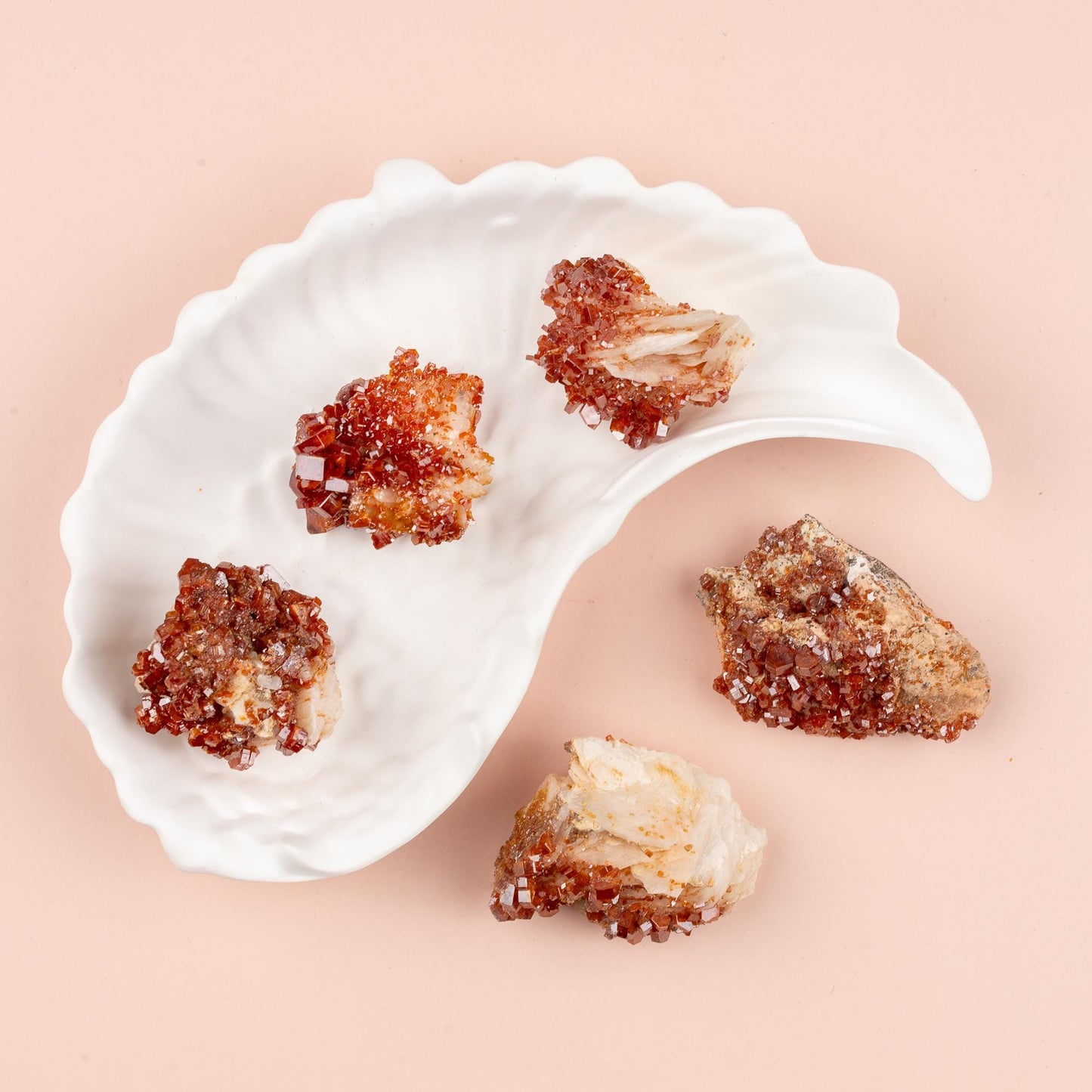 Vanadinite on Barite Crystal Specimen, Natural Mineral Cluster for Display, Red Hexagonal Crystals on White Matrix, Crystal Decor & Gift