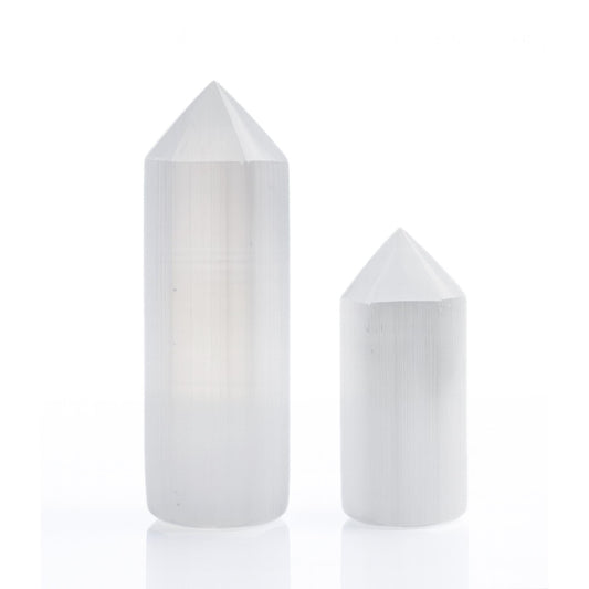 Selenite Tower Crystal Point, White Obelisk Charging Stone for Meditation, Altar Decor, and Crystal Grids, Available in 2 Sizes 4" and 6"