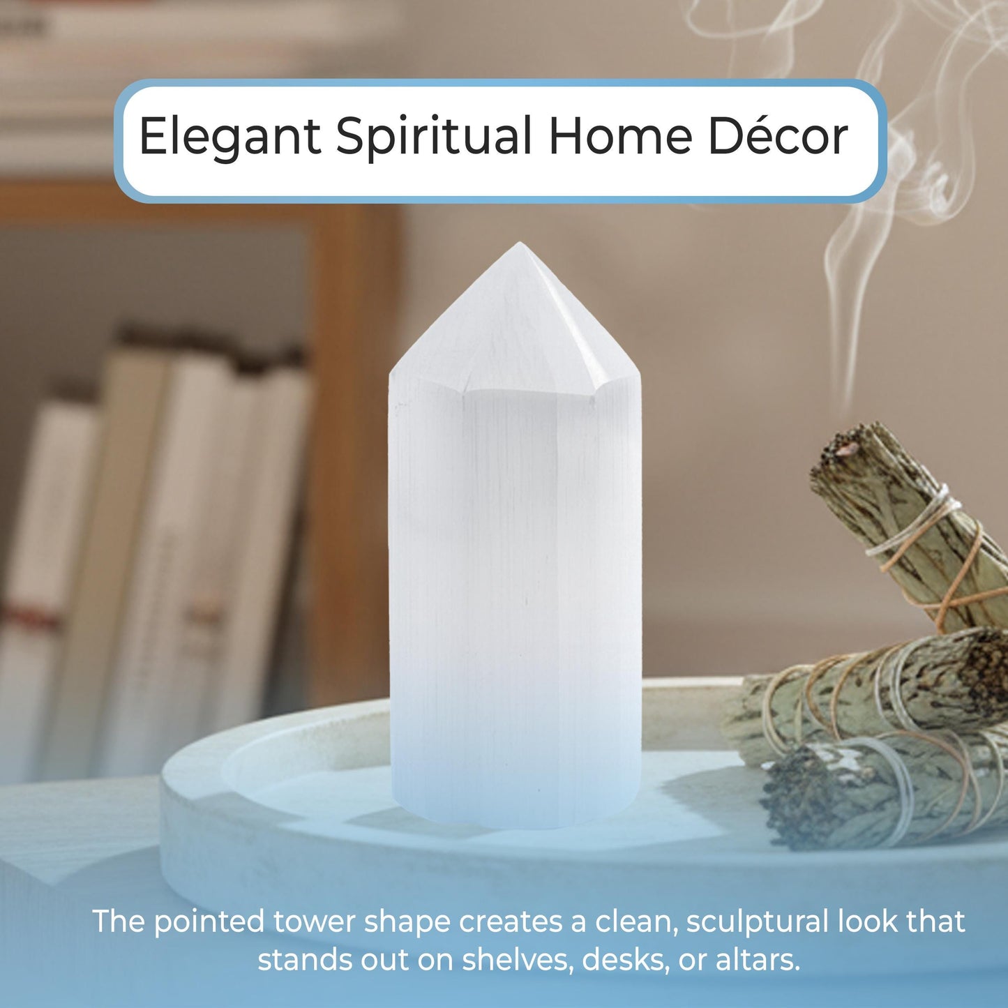 Selenite Tower Crystal Point, White Obelisk Charging Stone for Meditation, Altar Decor, and Crystal Grids, Available in 2 Sizes 4" and 6"