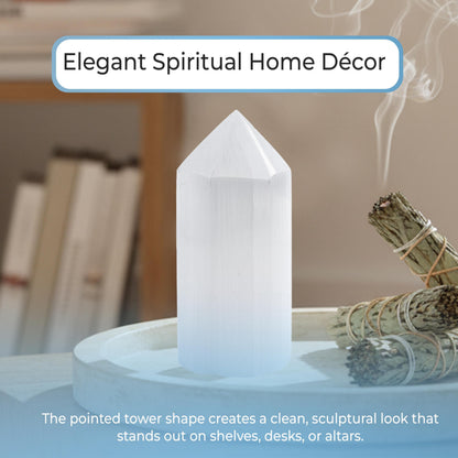 Selenite Tower Crystal Point, White Obelisk Charging Stone for Meditation, Altar Decor, and Crystal Grids, Available in 2 Sizes 4" and 6"