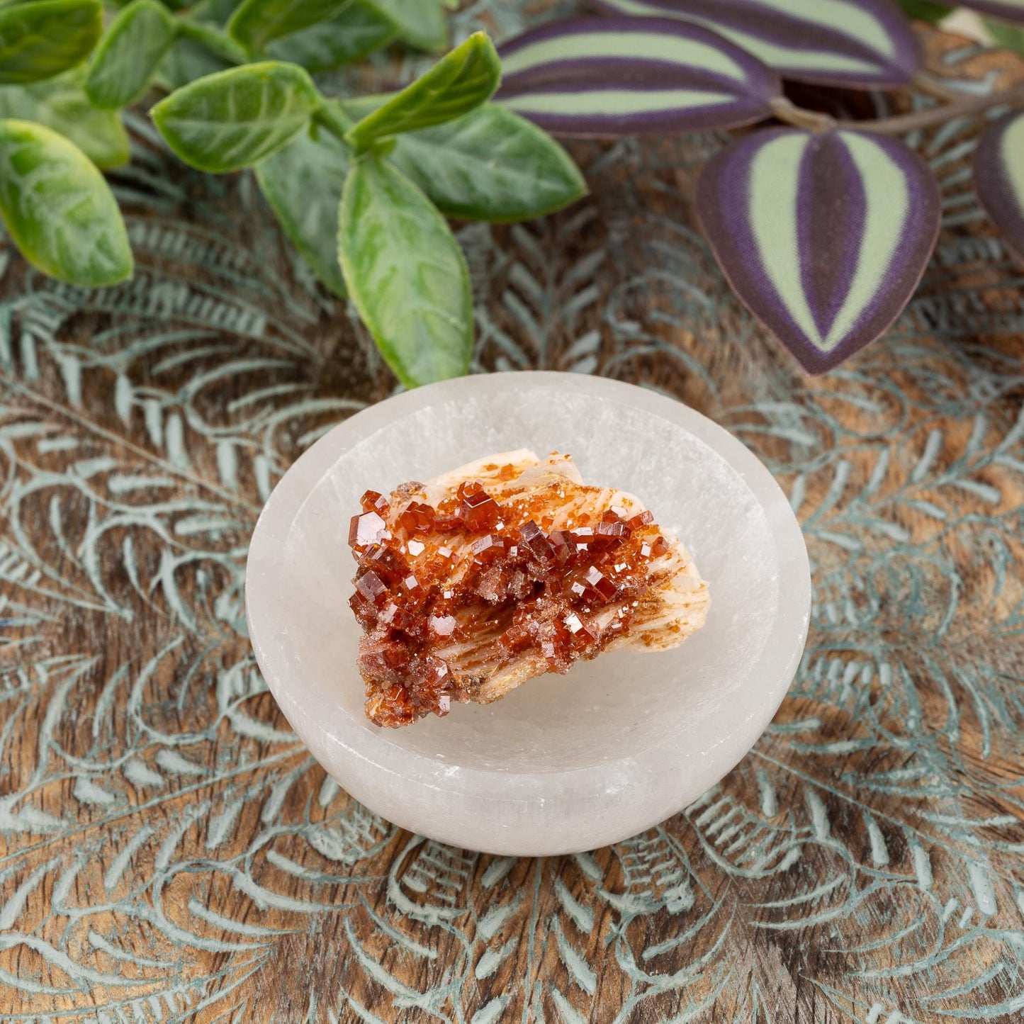 Vanadinite on Barite Crystal Specimen, Natural Mineral Cluster for Display, Red Hexagonal Crystals on White Matrix, Crystal Decor & Gift