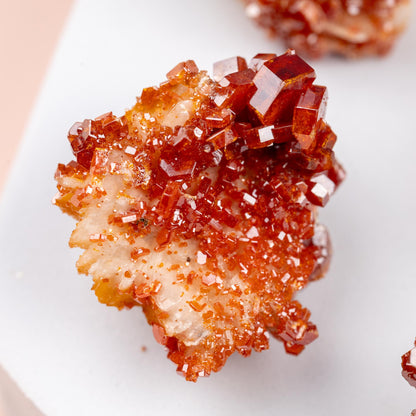 Vanadinite on Barite Crystal Specimen, Natural Mineral Cluster for Display, Red Hexagonal Crystals on White Matrix, Crystal Decor & Gift
