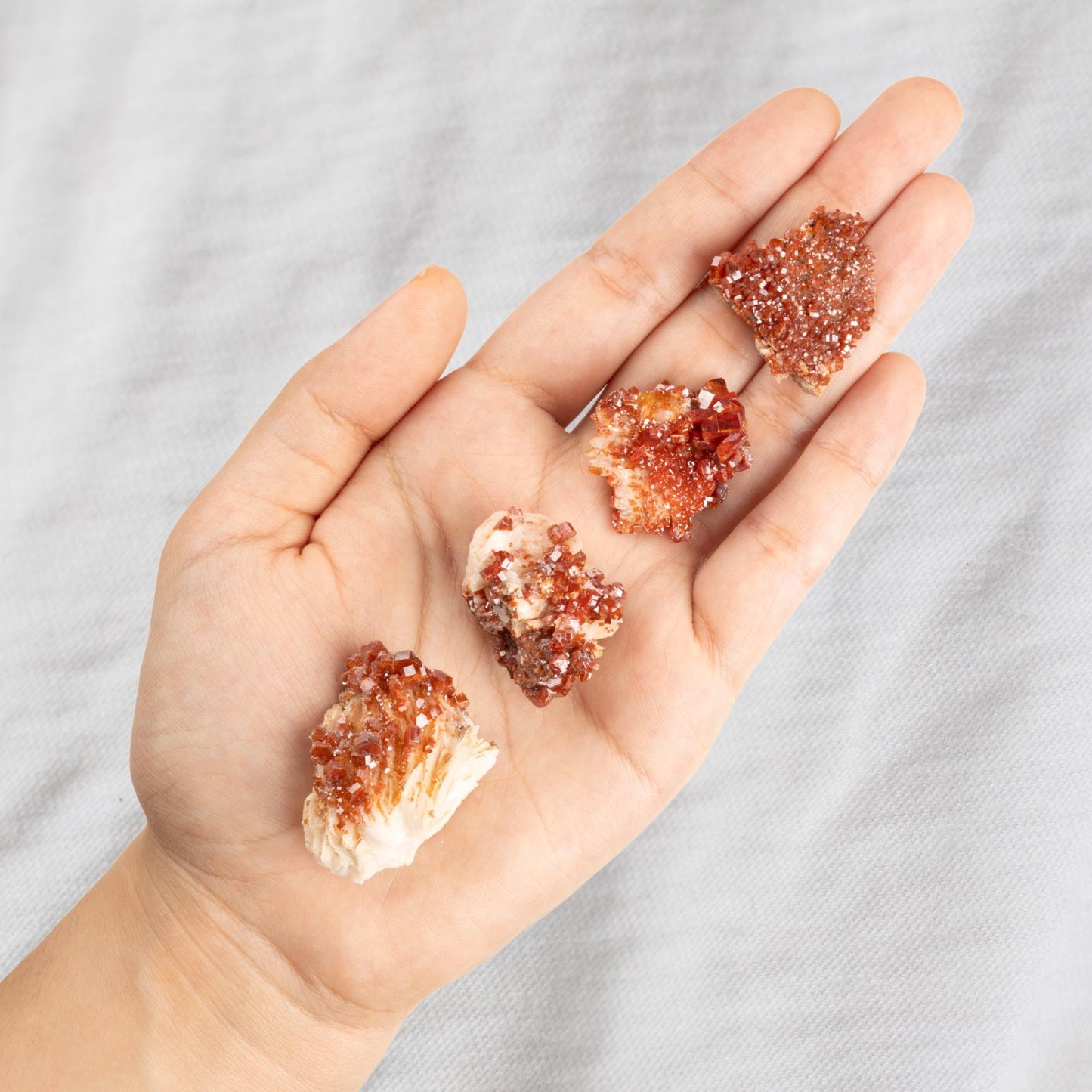 Vanadinite on Barite Crystal Specimen, Natural Mineral Cluster for Display, Red Hexagonal Crystals on White Matrix, Crystal Decor & Gift
