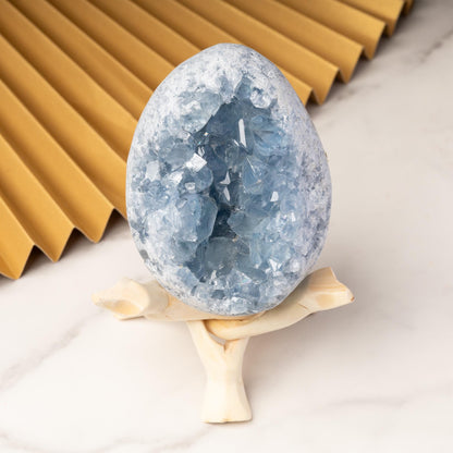 Natural Celestite Cluster Egg Geode with Stand, Raw Blue Celestite Stone, Mineral Specimen, Crystal Decor & Gift, Multiple Sizes Available