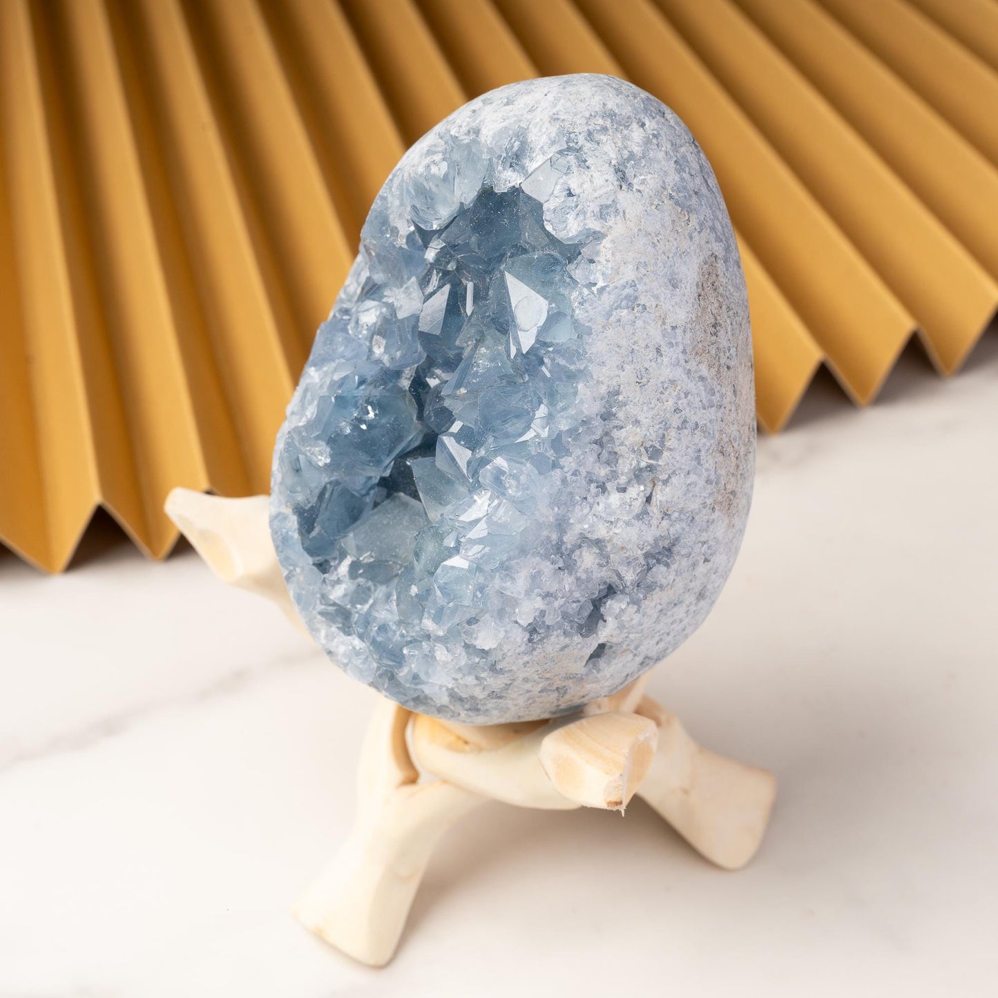 Natural Celestite Cluster Egg Geode with Stand, Raw Blue Celestite Stone, Mineral Specimen, Crystal Decor & Gift, Multiple Sizes Available