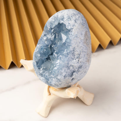 Natural Celestite Cluster Egg Geode with Stand, Raw Blue Celestite Stone, Mineral Specimen, Crystal Decor & Gift, Multiple Sizes Available