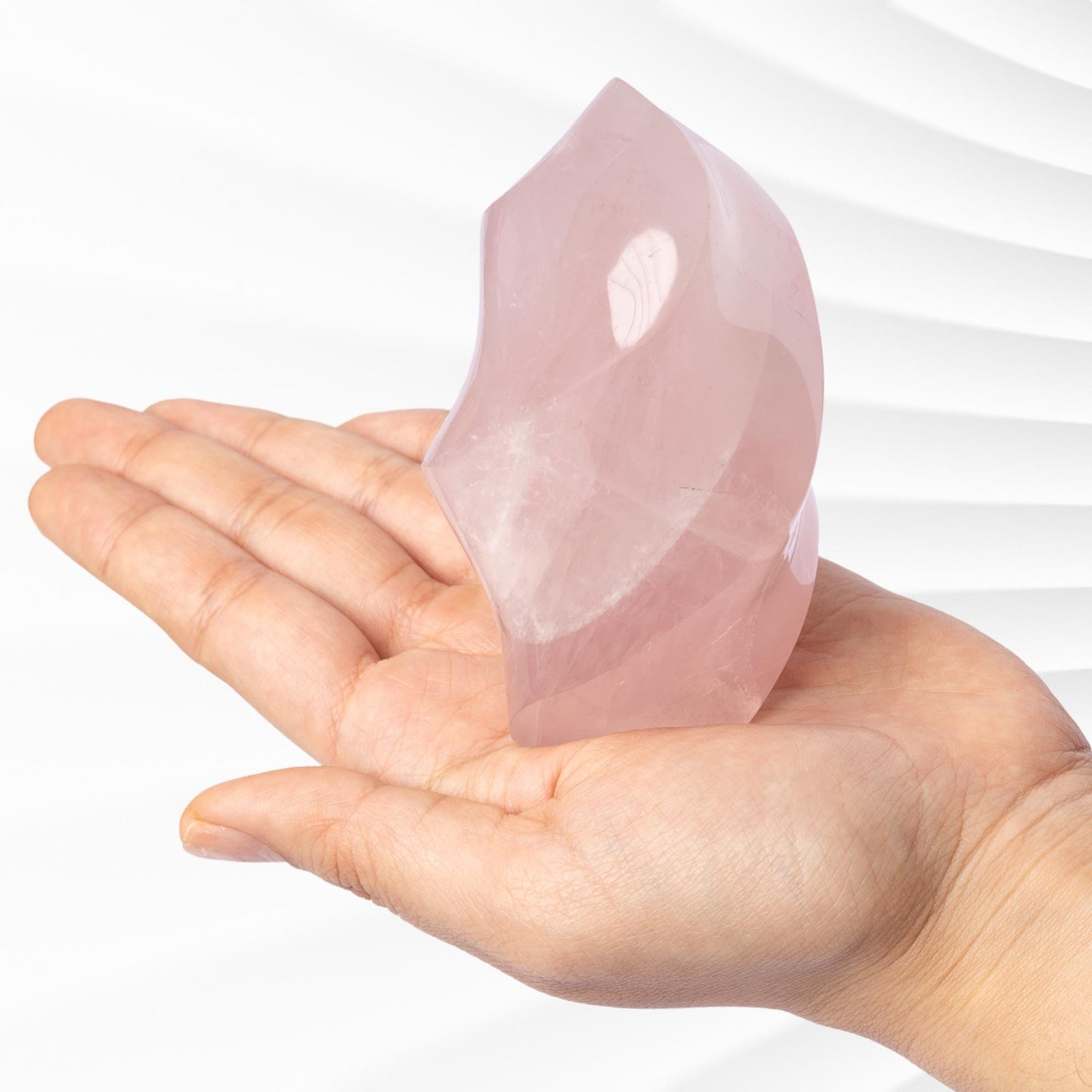 Rose Quartz Flame, Natural Hand Carved Crystal, Decorative Stone for Home Decor, Crafting, Crystal Gift