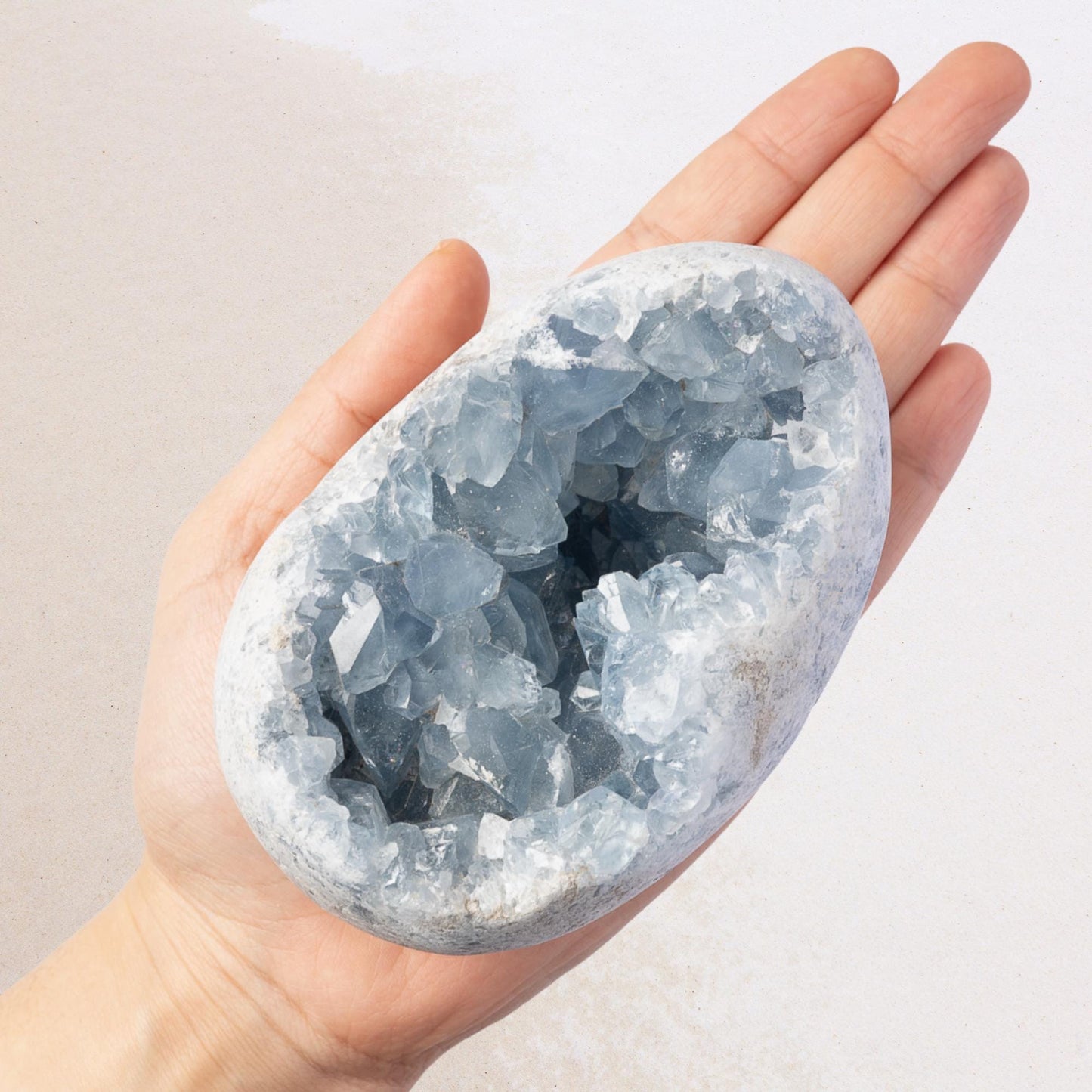 Natural Celestite Cluster Egg Geode with Stand, Raw Blue Celestite Stone, Mineral Specimen, Crystal Decor & Gift, Multiple Sizes Available