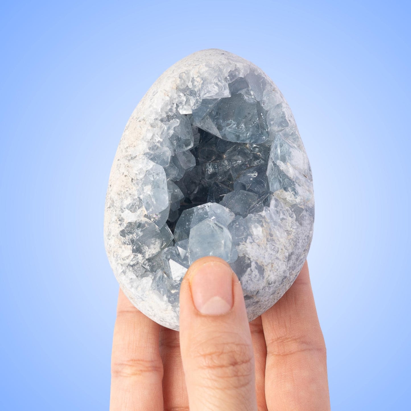 Natural Celestite Cluster Egg Geode with Stand, Raw Blue Celestite Stone, Mineral Specimen, Crystal Decor & Gift, Multiple Sizes Available