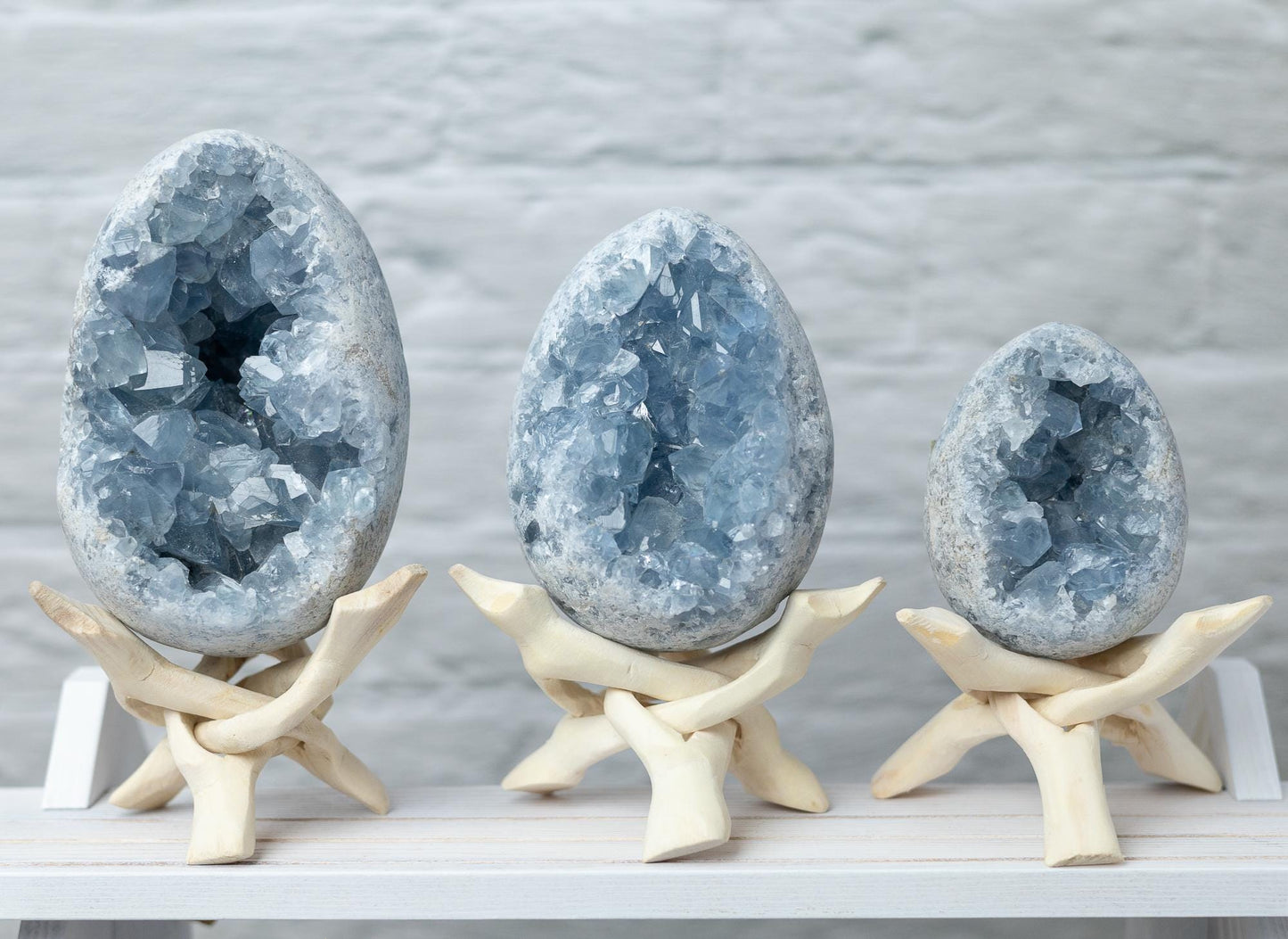 Natural Celestite Cluster Egg Geode with Stand, Raw Blue Celestite Stone, Mineral Specimen, Crystal Decor & Gift, Multiple Sizes Available