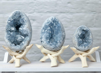 Natural Celestite Cluster Egg Geode with Stand, Raw Blue Celestite Stone, Mineral Specimen, Crystal Decor & Gift, Multiple Sizes Available