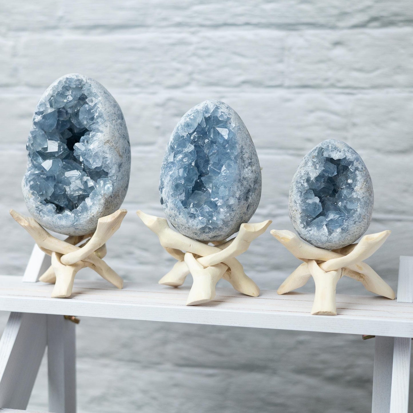Natural Celestite Cluster Egg Geode with Stand, Raw Blue Celestite Stone, Mineral Specimen, Crystal Decor & Gift, Multiple Sizes Available