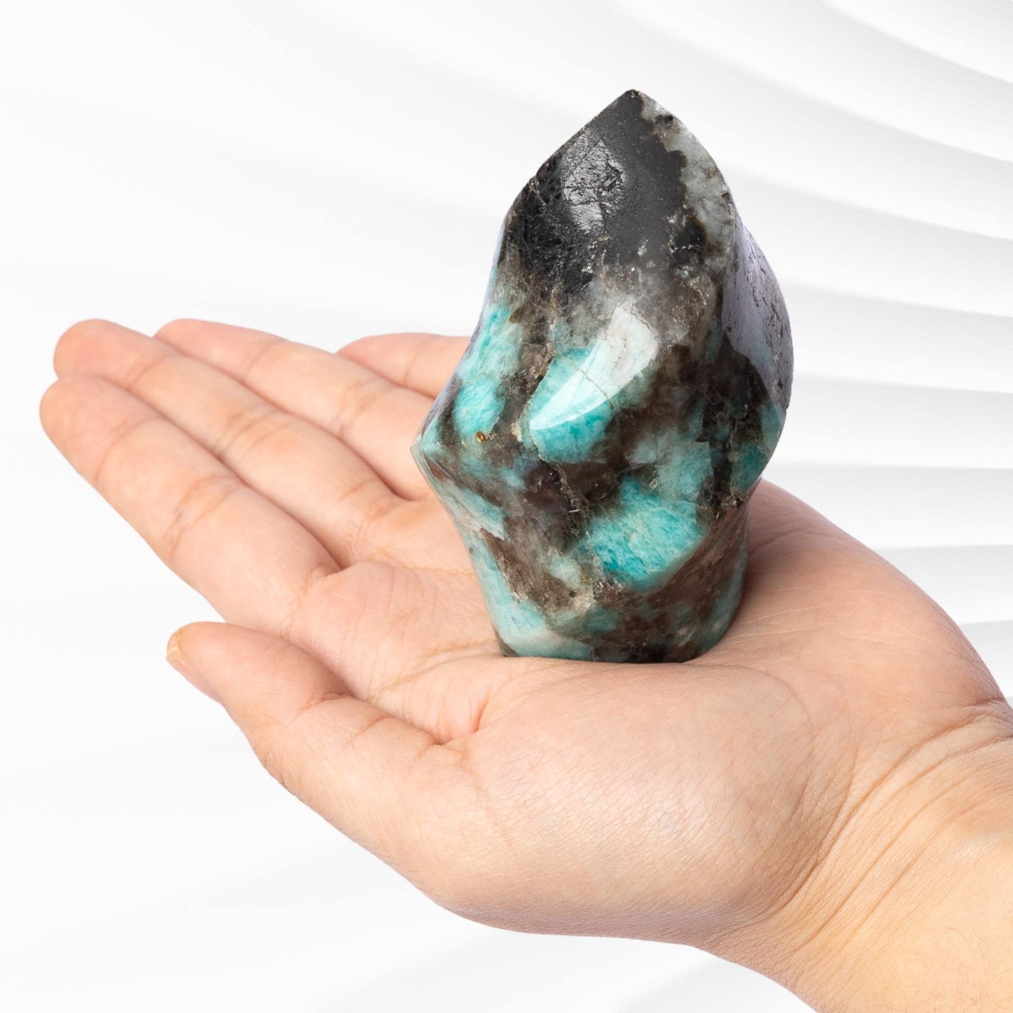 Amazonite Flame, Natural Hand Carved Crystal, Decorative Stone for Home Decor, Crafting, Crystal Gift