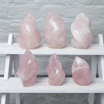 Rose Quartz Flame, Natural Hand Carved Crystal, Decorative Stone for Home Decor, Crafting, Crystal Gift