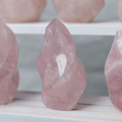 Rose Quartz Flame, Natural Hand Carved Crystal, Decorative Stone for Home Decor, Crafting, Crystal Gift