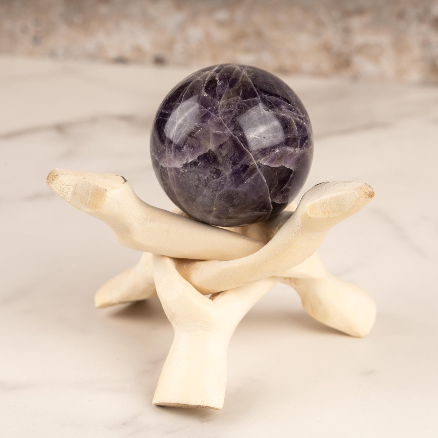 Amethyst Sphere with Stand, Natural Polished Crystal Ball, Decorative Stone, Home Decor, Crafting, Display Piece, Crystal Gift