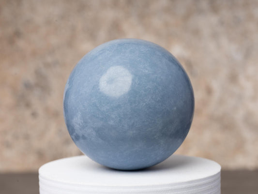 Angelite Sphere with Stand, Natural Polished Crystal Ball, Decorative Stone, Home Decor, Craft Supply, Crystal Gift, Sphere Decor