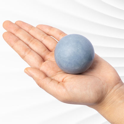 Angelite Sphere with Stand, Natural Polished Crystal Ball, Decorative Stone, Home Decor, Craft Supply, Crystal Gift, Sphere Decor