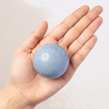 Angelite Sphere with Stand, Natural Polished Crystal Ball, Decorative Stone, Home Decor, Craft Supply, Crystal Gift, Sphere Decor