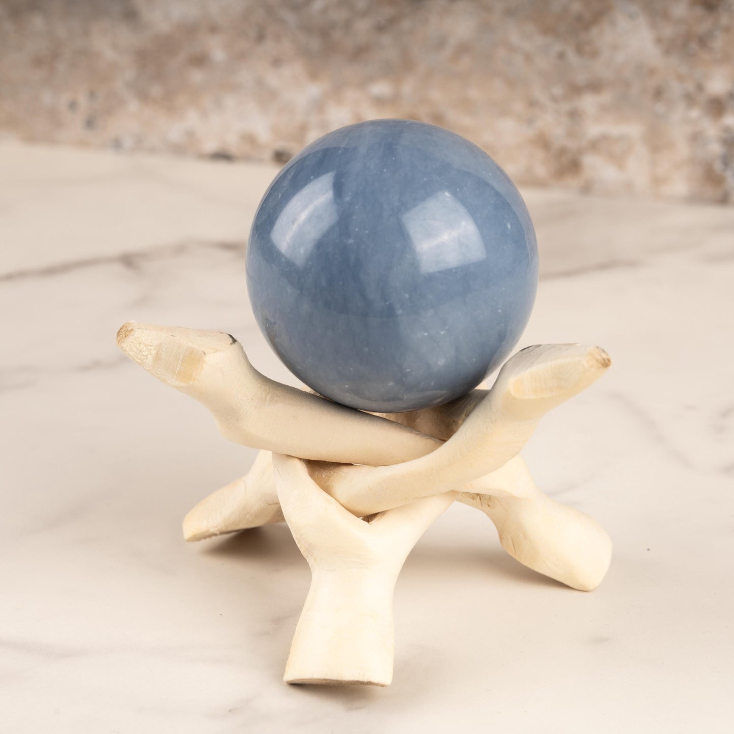 Angelite Sphere with Stand, Natural Polished Crystal Ball, Decorative Stone, Home Decor, Craft Supply, Crystal Gift, Sphere Decor