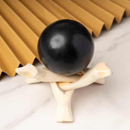 Black Onyx Sphere with Stand, Natural Polished Crystal Ball, Decorative Stone, Craft Supply, Display Piece, Sphere Decor, Crystal Gift