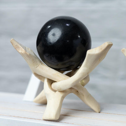 Black Onyx Sphere with Stand, Natural Polished Crystal Ball, Decorative Stone, Craft Supply, Display Piece, Sphere Decor, Crystal Gift