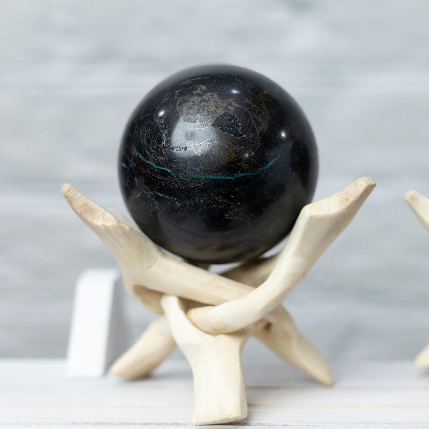 Black Tourmaline Sphere with Stand, Natural Polished Crystal Ball, Decorative Stone, Craft Supply, Display Piece, Crystal Gift