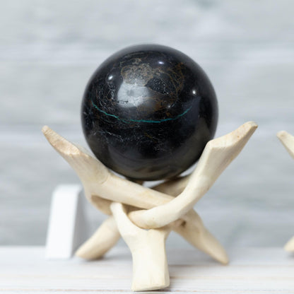 Black Tourmaline Sphere with Stand, Natural Polished Crystal Ball, Decorative Stone, Craft Supply, Display Piece, Crystal Gift