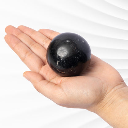 Black Tourmaline Sphere with Stand, Natural Polished Crystal Ball, Decorative Stone, Craft Supply, Display Piece, Crystal Gift
