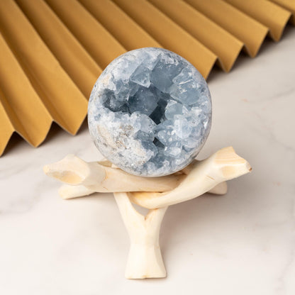Celestite Cluster Sphere with Stand, Raw Crystal Geode Ball, Natural Mineral Specimen, Craft Supply, Collector Gift, Choose Your Size