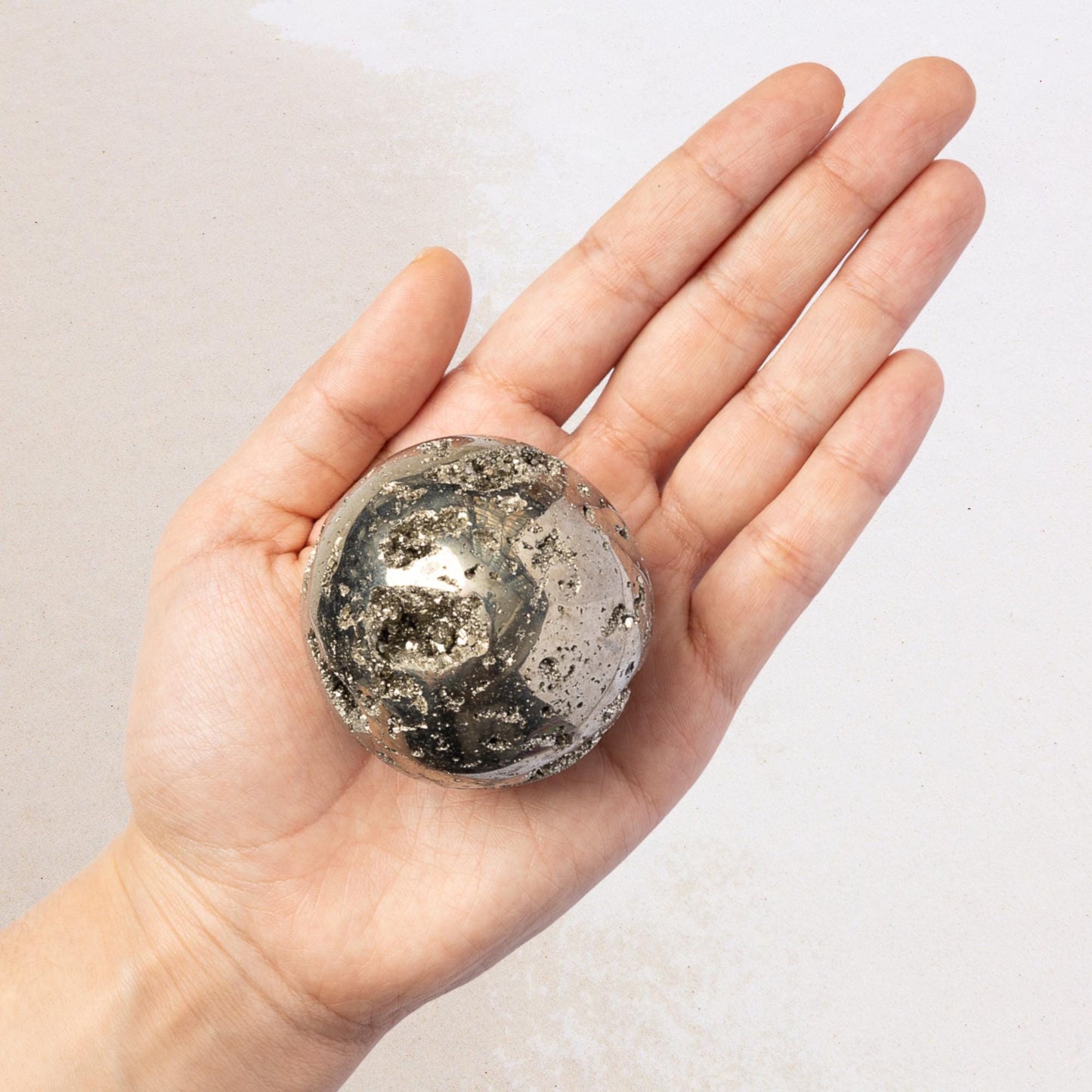 Pyrite Sphere with Stand, Polished Golden Crystal Ball, Natural Mineral Specimen, Druzy Inclusions, Craft Supply, Crystal Gift