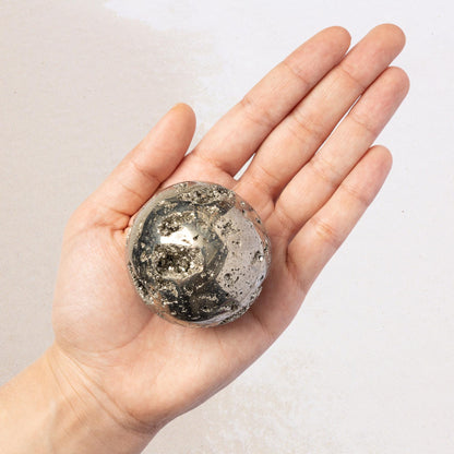 Pyrite Sphere with Stand, Polished Golden Crystal Ball, Natural Mineral Specimen, Druzy Inclusions, Craft Supply, Crystal Gift