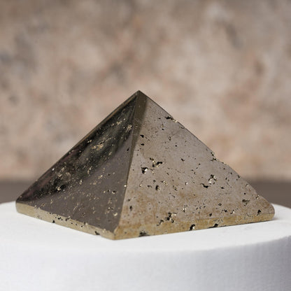 Pyrite Pyramid, Natural Mineral Specimen, Polished Golden Pyrite Crystal, Druzy Inclusions, Crystal Gift