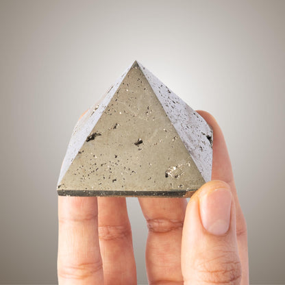 Pyrite Pyramid, Natural Mineral Specimen, Polished Golden Pyrite Crystal, Druzy Inclusions, Crystal Gift