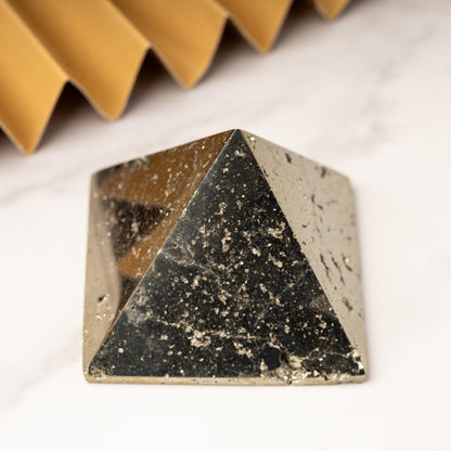 Pyrite Pyramid, Natural Mineral Specimen, Polished Golden Pyrite Crystal, Druzy Inclusions, Crystal Gift