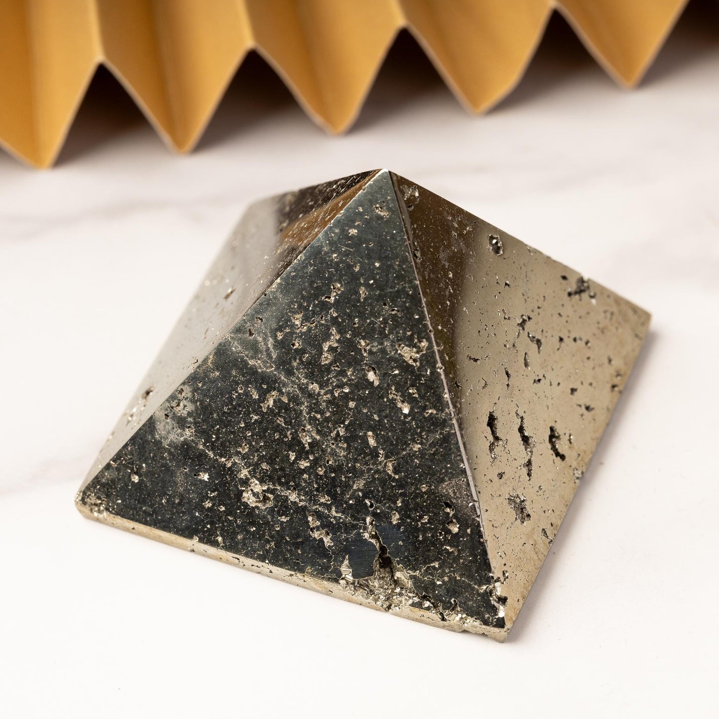 Pyrite Pyramid, Natural Mineral Specimen, Polished Golden Pyrite Crystal, Druzy Inclusions, Crystal Gift