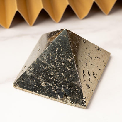 Pyrite Pyramid, Natural Mineral Specimen, Polished Golden Pyrite Crystal, Druzy Inclusions, Crystal Gift