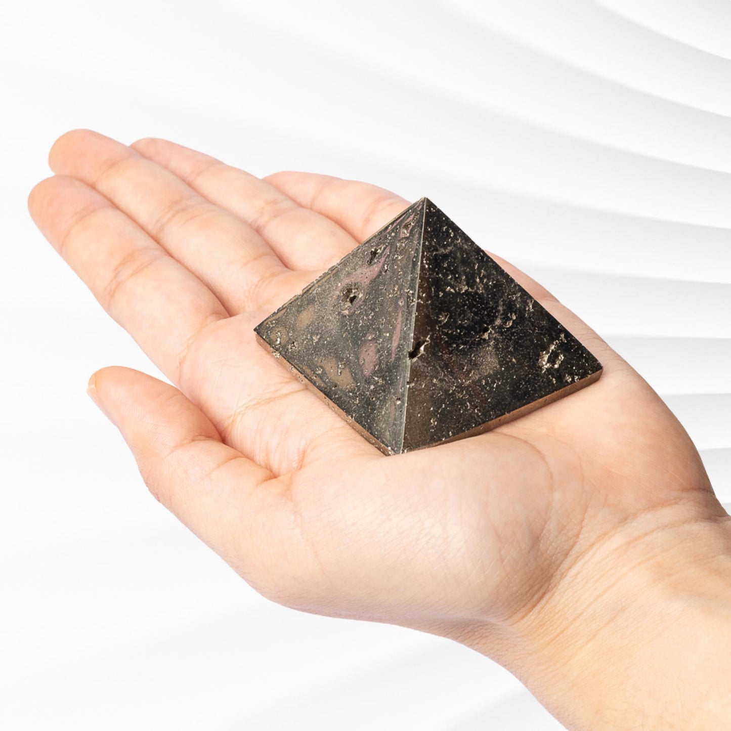 Pyrite Pyramid, Natural Mineral Specimen, Polished Golden Pyrite Crystal, Druzy Inclusions, Crystal Gift