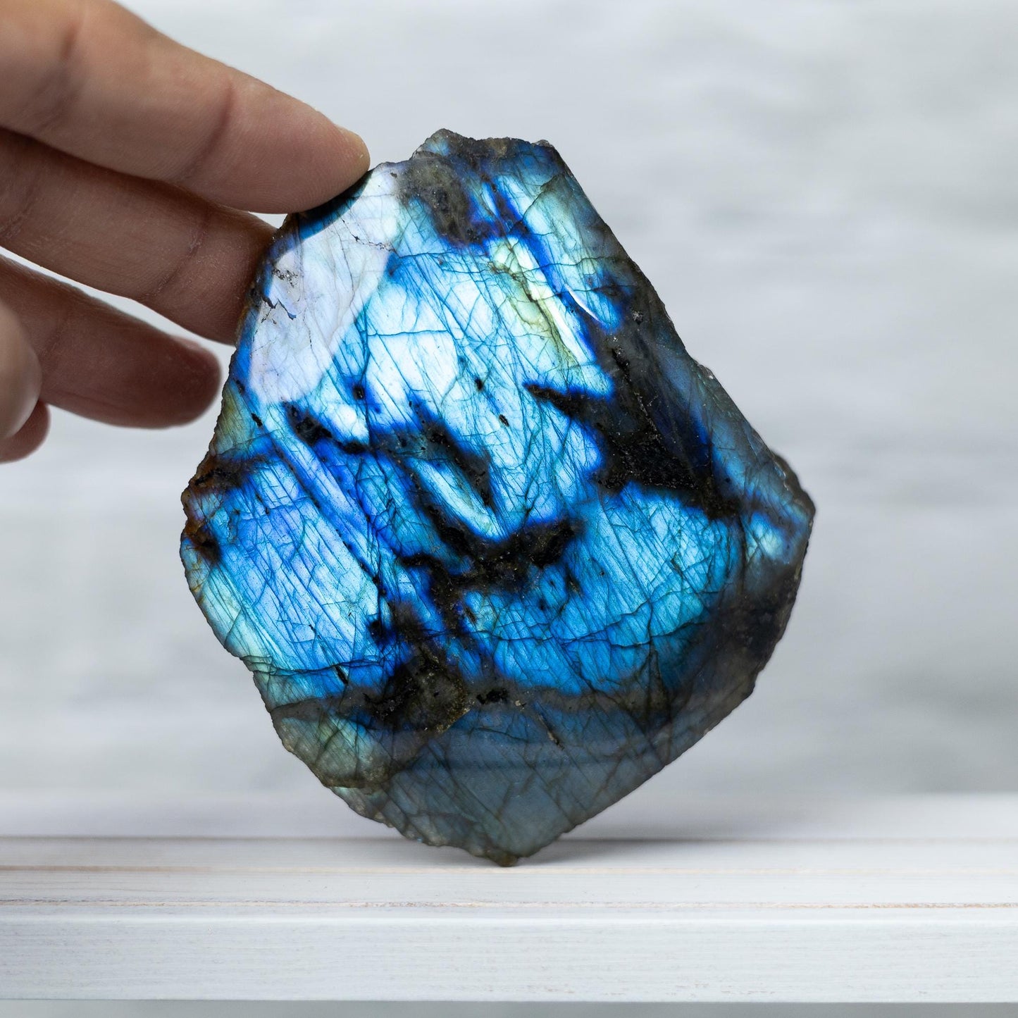 Labradorite Crystal Freeform Slab, Polished Front with Natural Raw Back, High Flash Labradorite, Natural Crystal Specimen, Crystal Gift